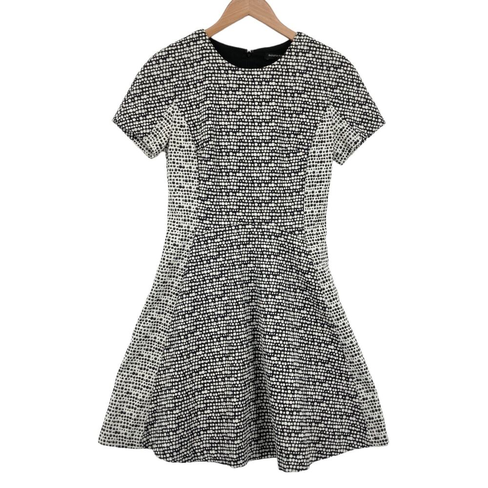 Banana Republic Fit & Flare Dress Women Size 0 Black White Polka Dot Back Zipper